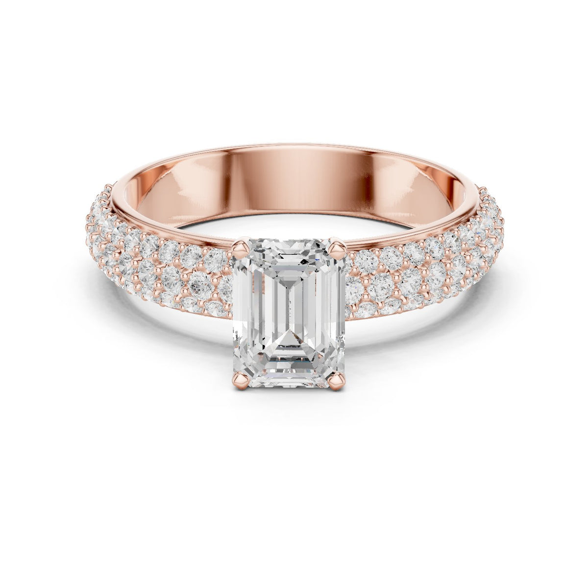 Emerald Cut Engagement Ring with Wide Pavé Band