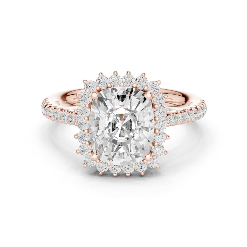 Cushion Cut Halo Engagement Ring with Pavé Band
