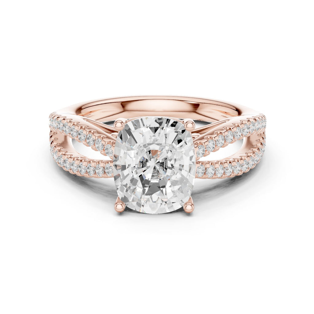 Cushion Cut Engagement Ring with Crossover Pavé Split Shank