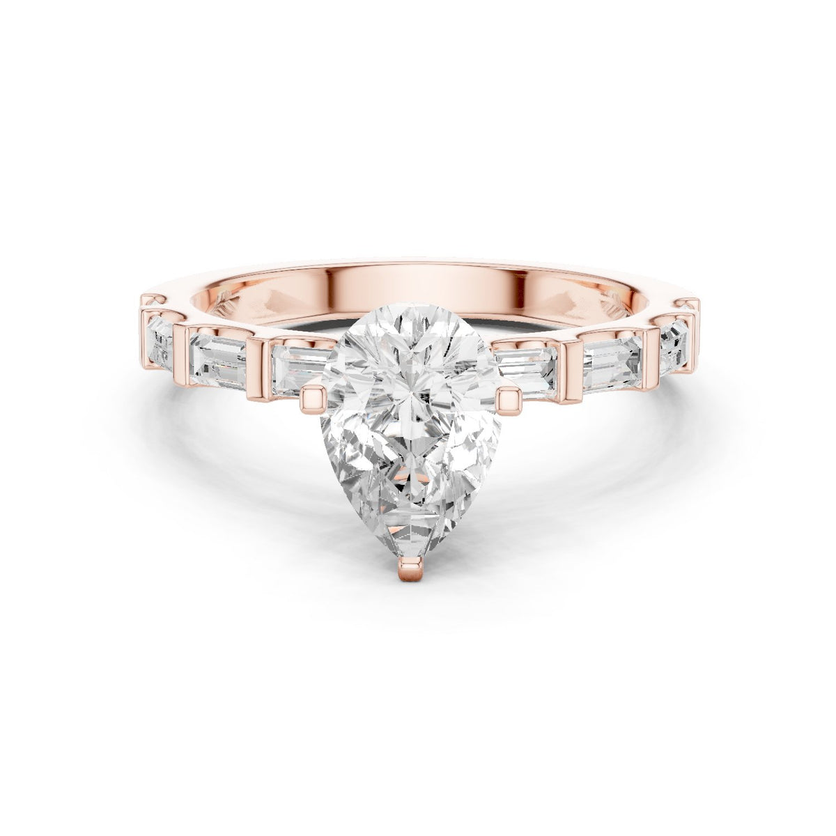 Pear Diamond Engagement Ring with Alternating Baguette and Round Band