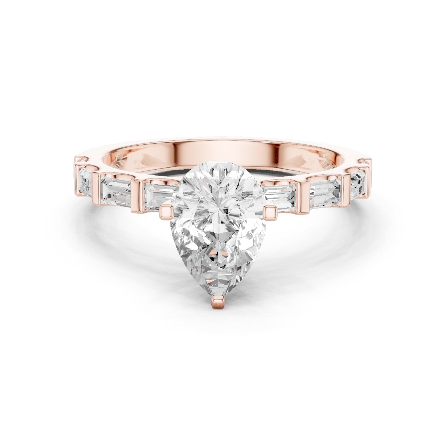 Pear Diamond Engagement Ring with Alternating Baguette and Round Band
