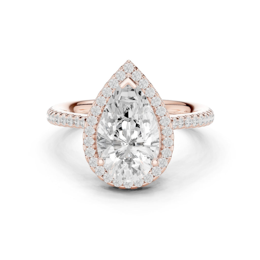 Pear Diamond Halo Engagement Ring with Pavé Band
