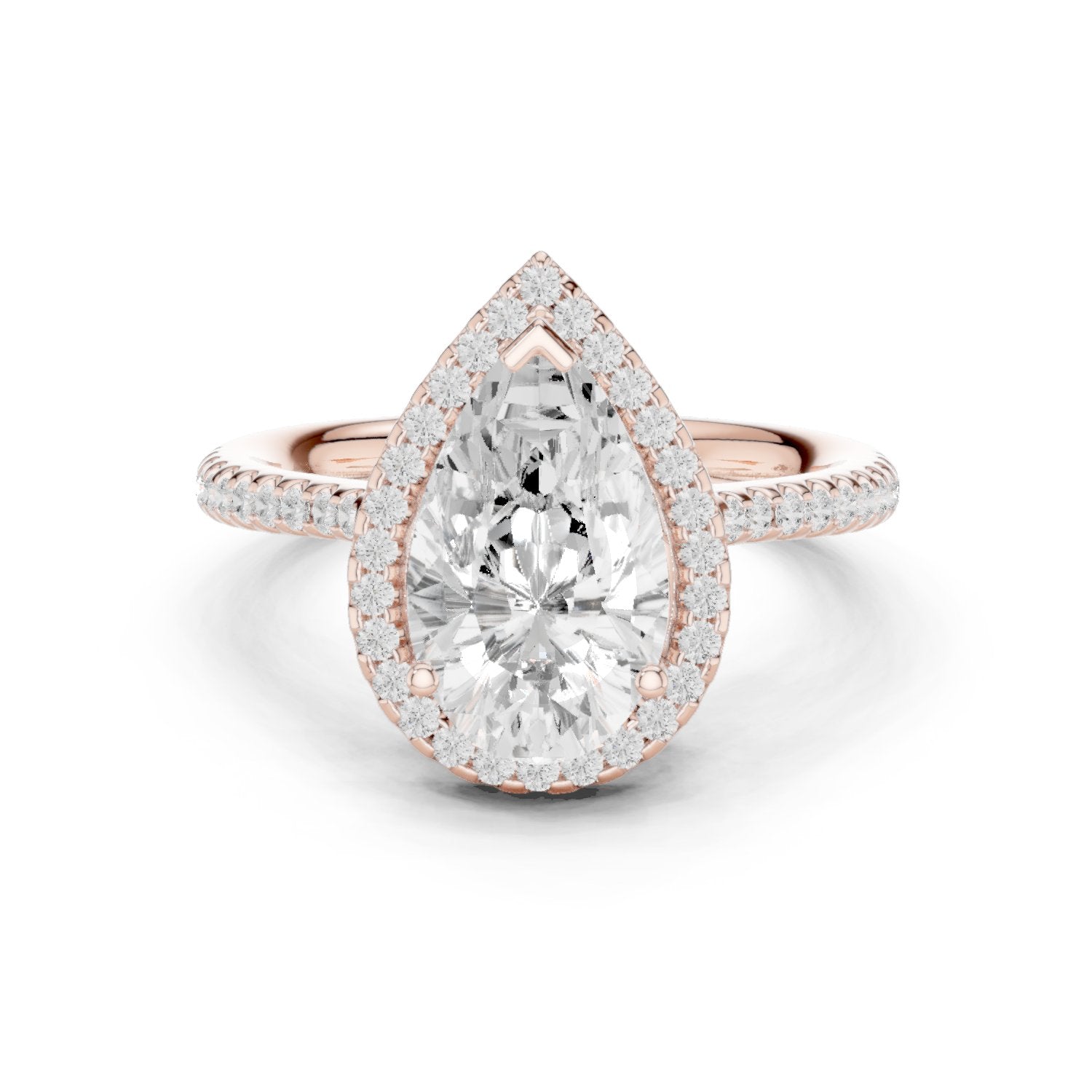 Pear Diamond Halo Engagement Ring with Pavé Band