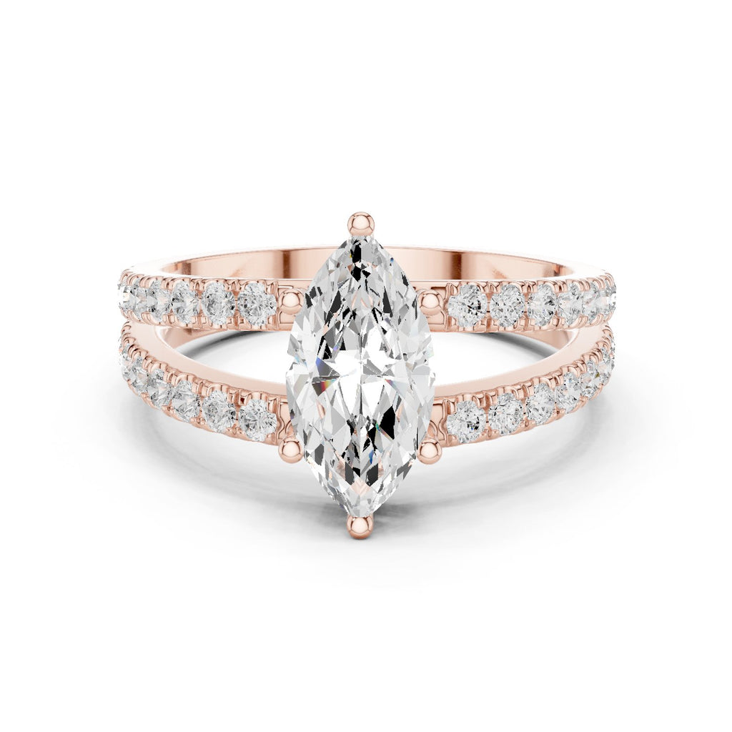 Marquise Cut Engagement Ring with Channel Set Split Shank Band