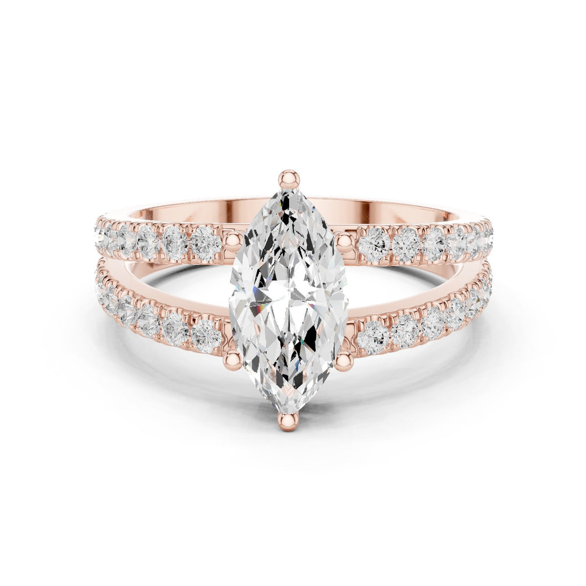 Marquise Cut Engagement Ring with Channel Set Split Shank Band