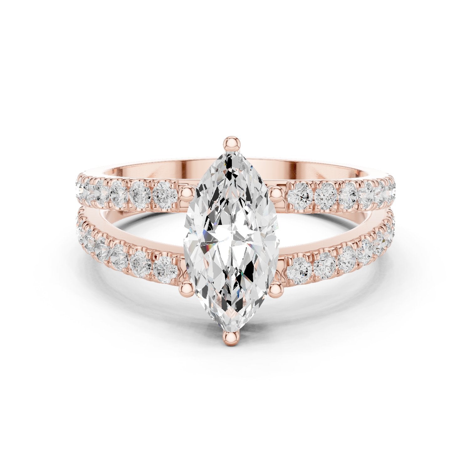 Marquise Cut Engagement Ring with Channel Set Split Shank Band