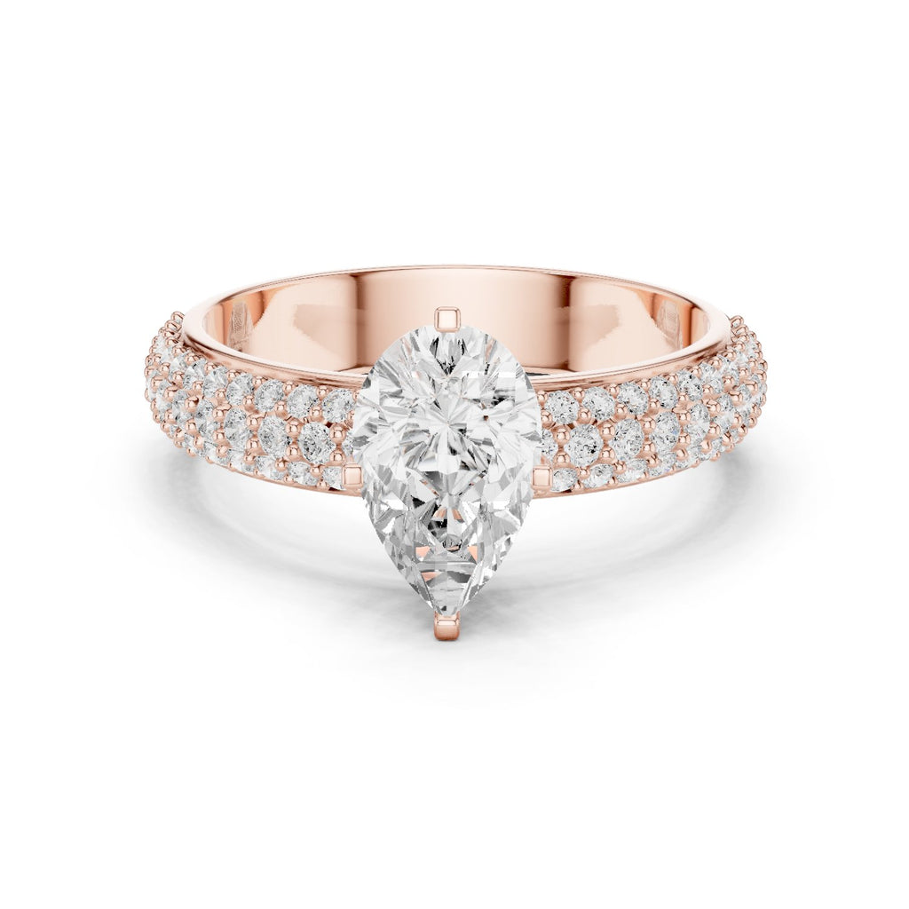Pear Diamond Engagement Ring with Multi-Row Pavé Band