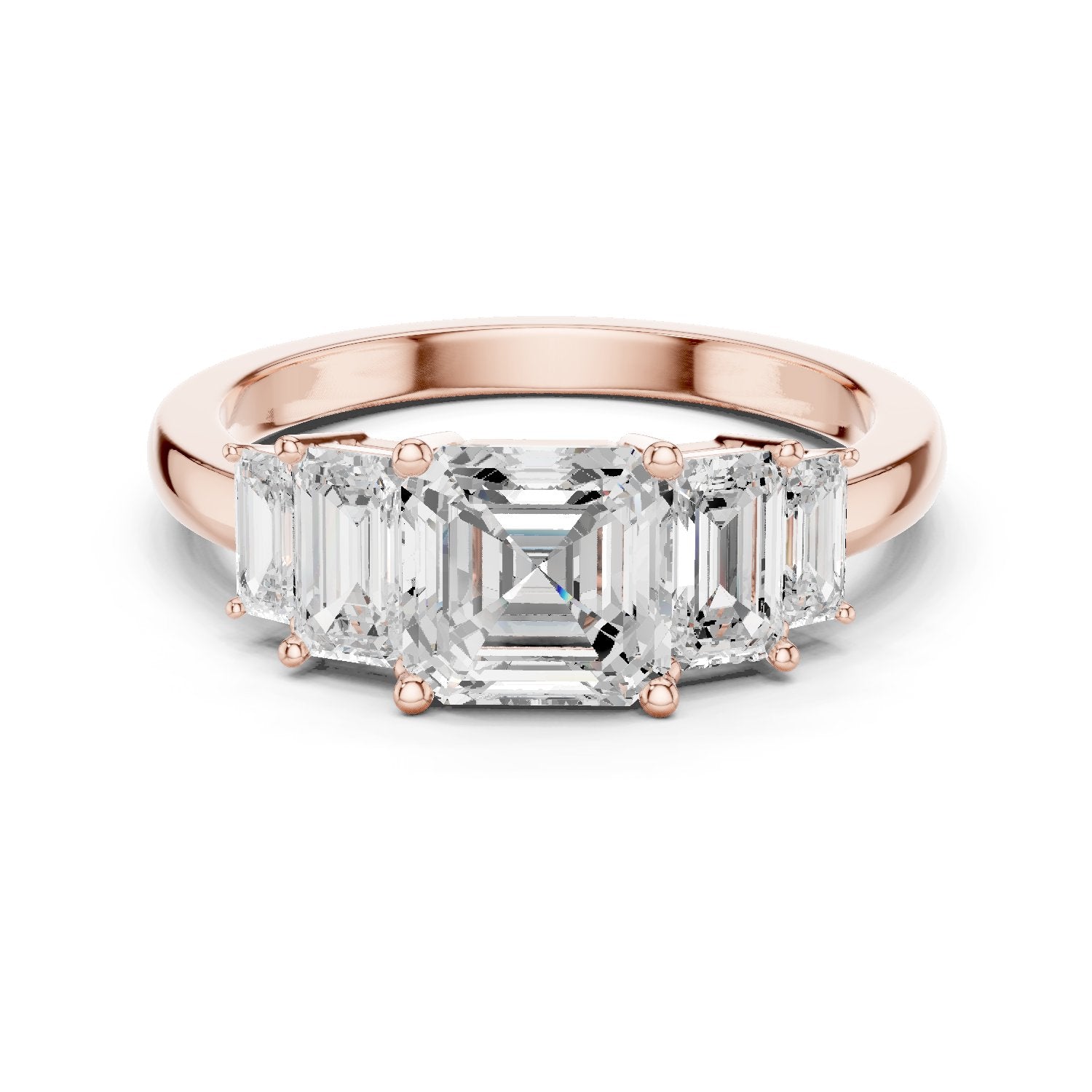 Emerald and Baguette Five Stone Diamond Ring