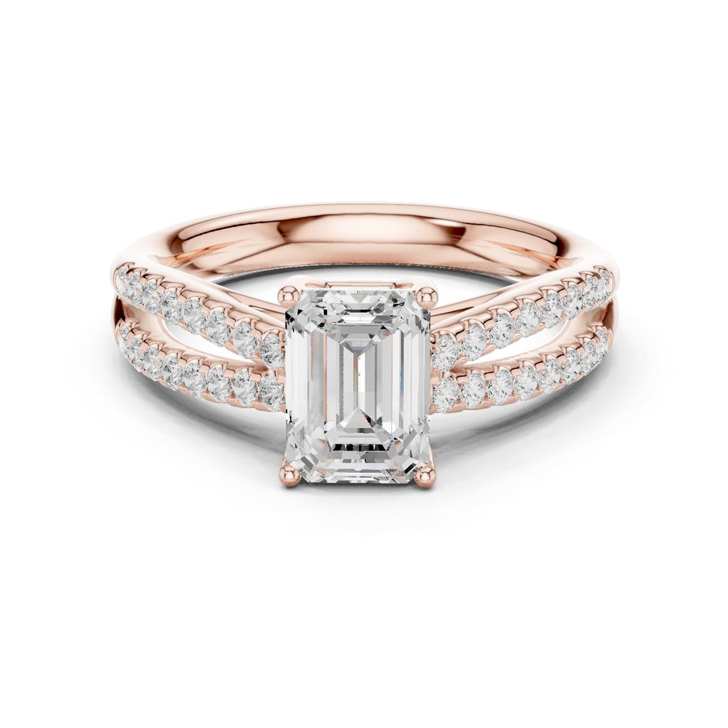 Emerald Cut Split Shank Engagement Ring with Pavé Band