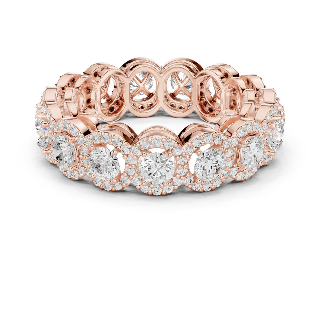 Round Diamond Cluster Halo Eternity Band