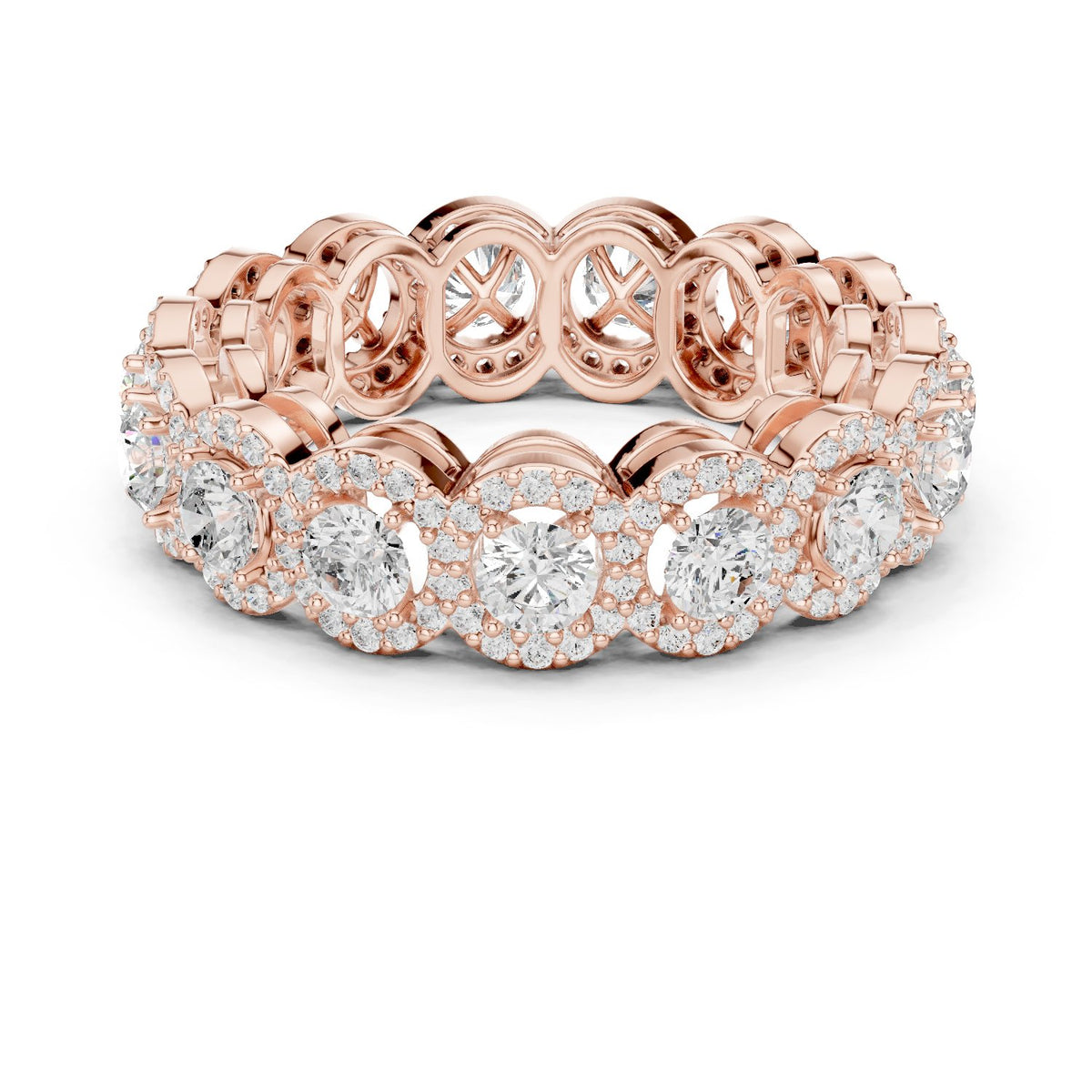 Round Diamond Cluster Halo Eternity Band
