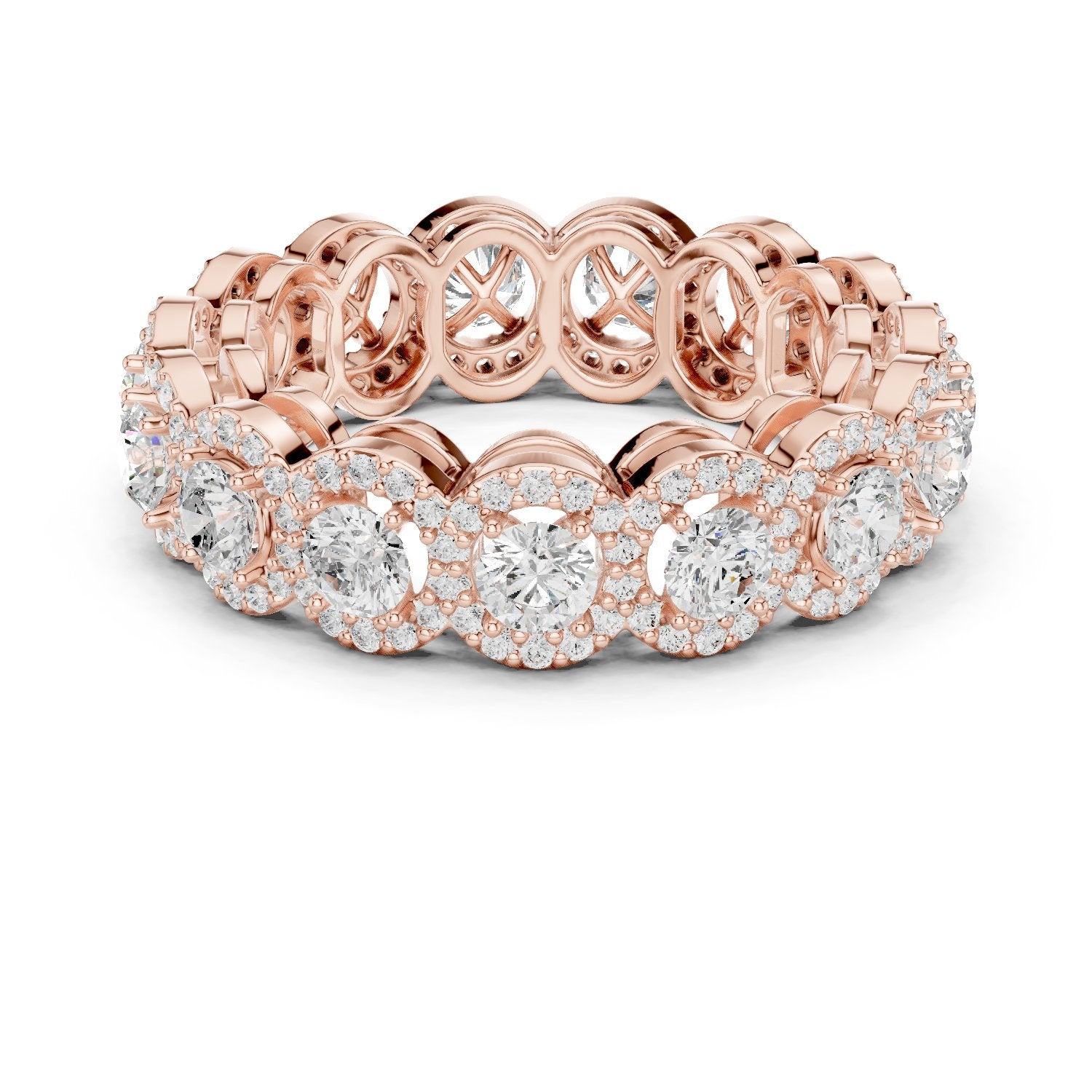 Round Diamond Cluster Halo Eternity Band