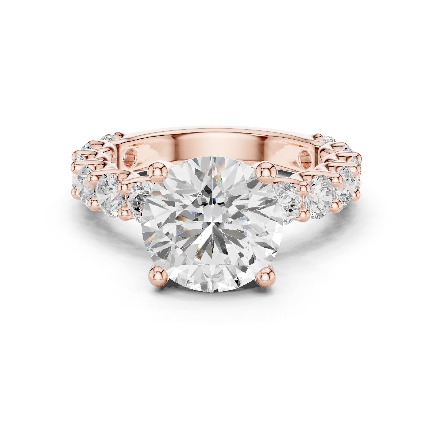 Round Diamond Engagement Ring with Spaced Pavé Side Accents and Hidden Halo
