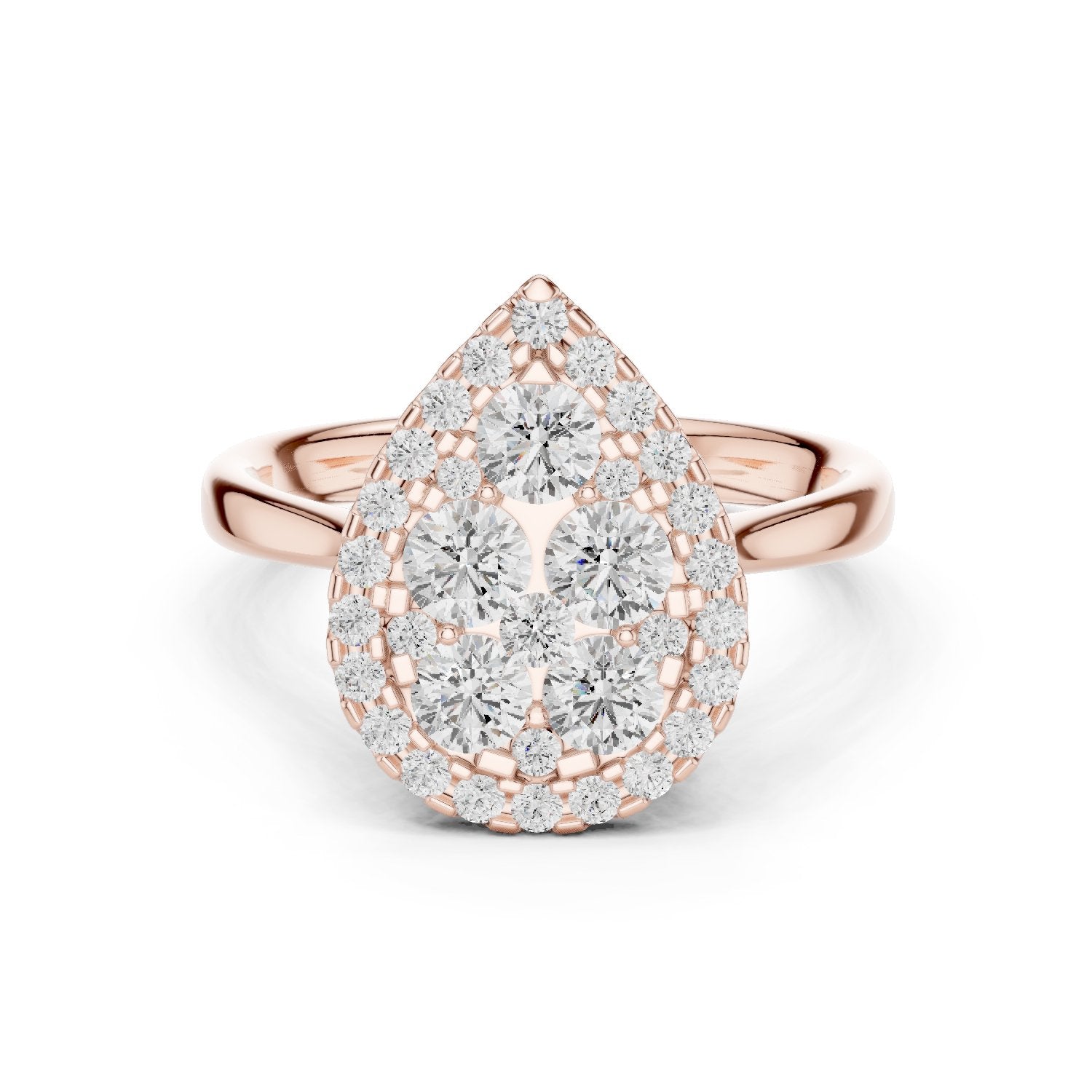 Pear Shaped Diamond Cluster Halo Engagement Ring