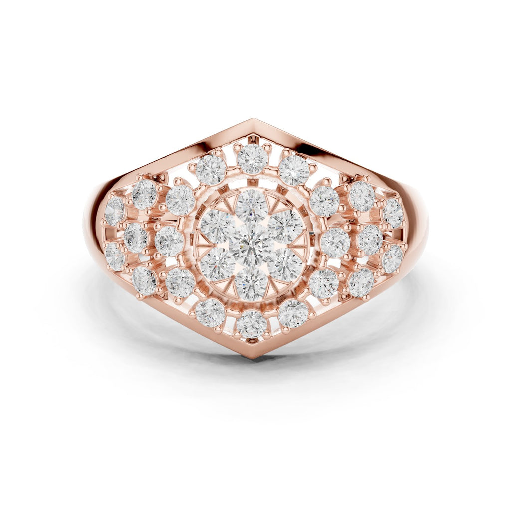Round Diamond Hexagonal Cluster Signet Engagement Ring