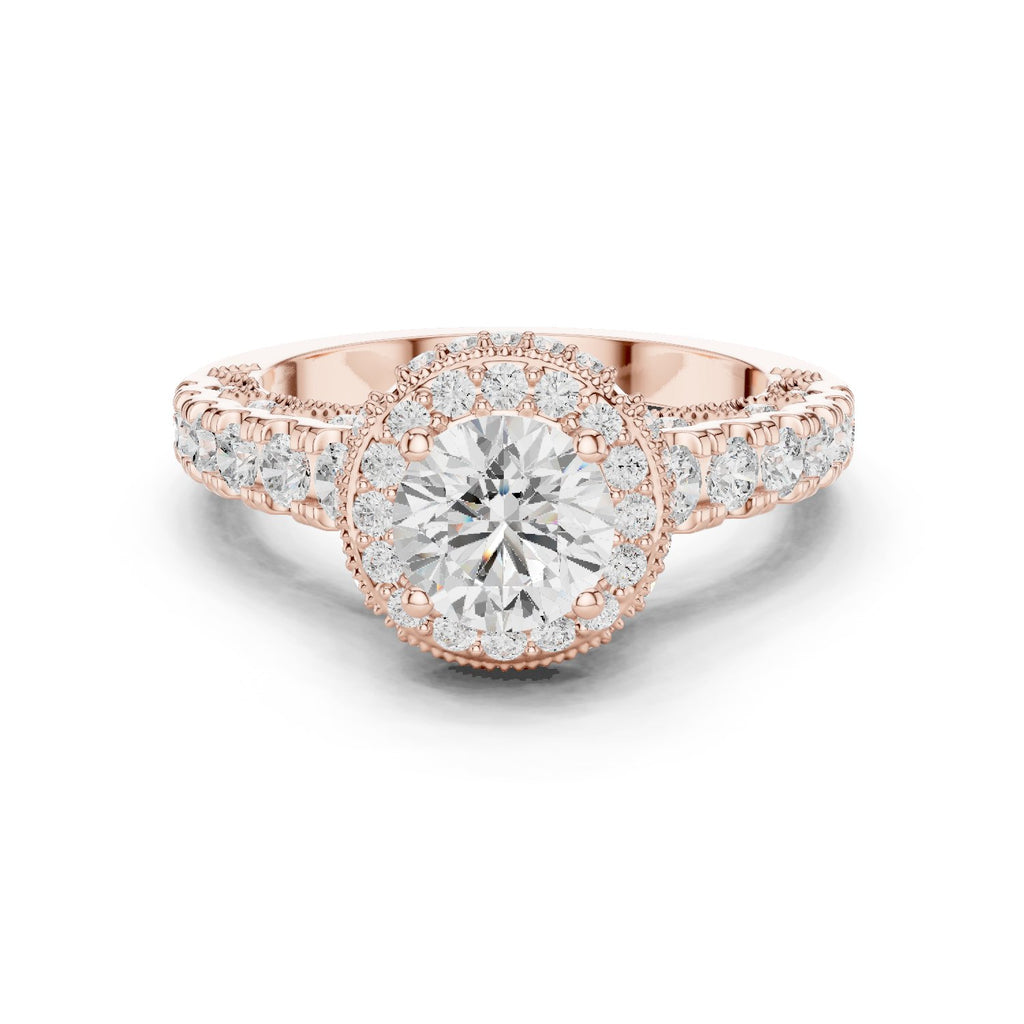 Round Diamond Halo Engagement Ring with Multi-Row Pavé Band