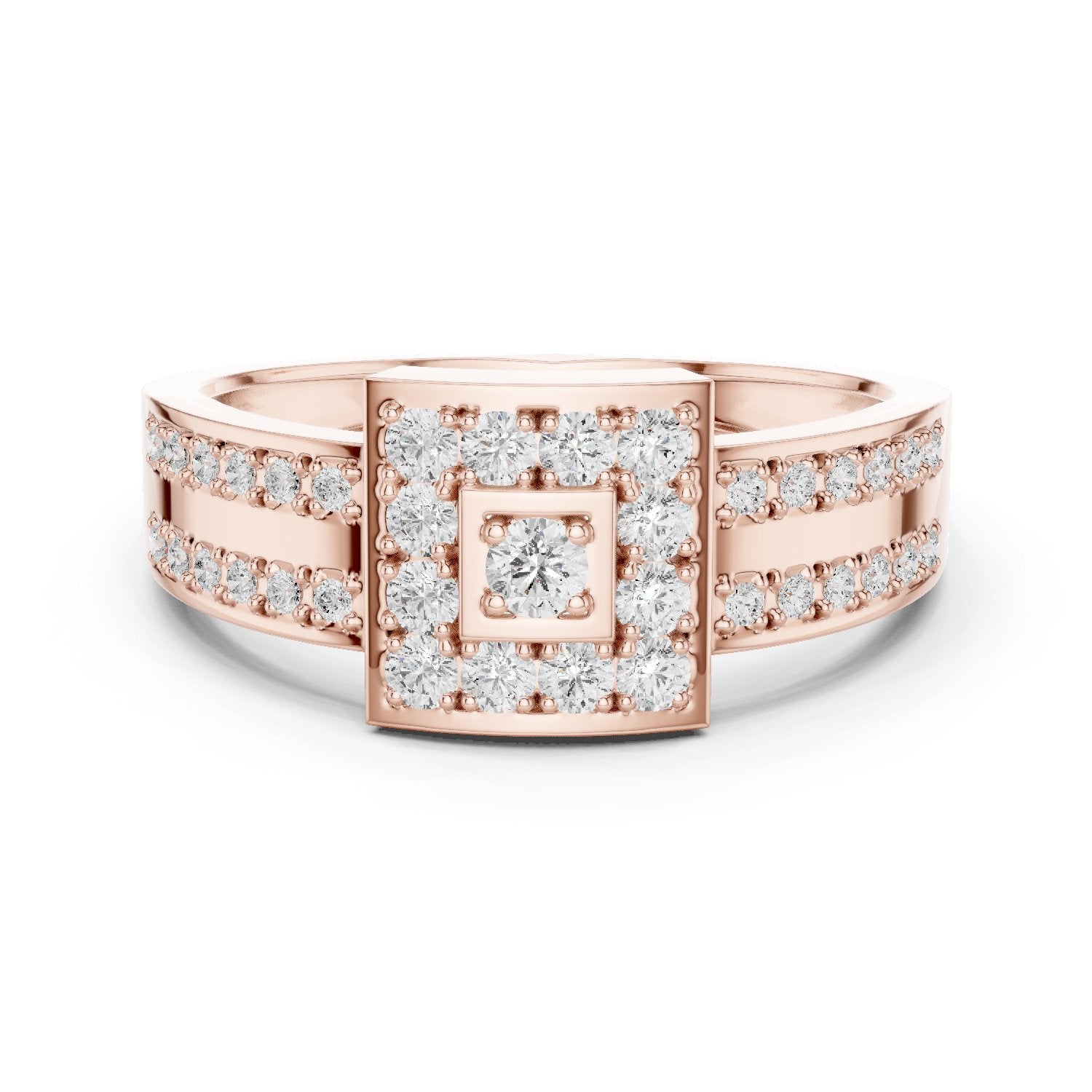 Round Diamond Constellation Signet Engagement Ring with Channel Set Pavé