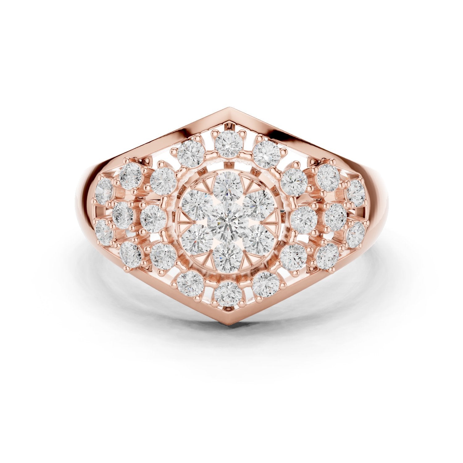 Round Diamond Hexagonal Cluster Signet Engagement Ring