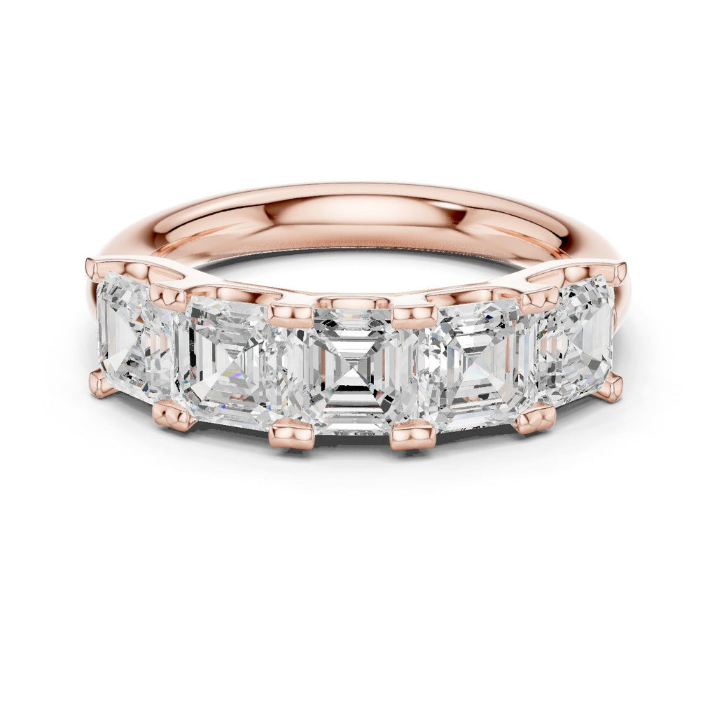 Asscher Cut Five Stone Diamond Wedding Band