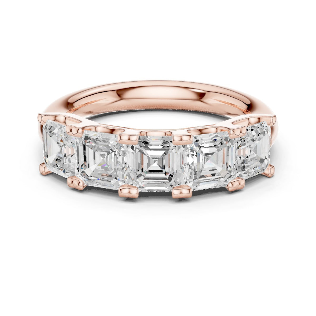 Asscher Cut Five Stone Diamond Wedding Band