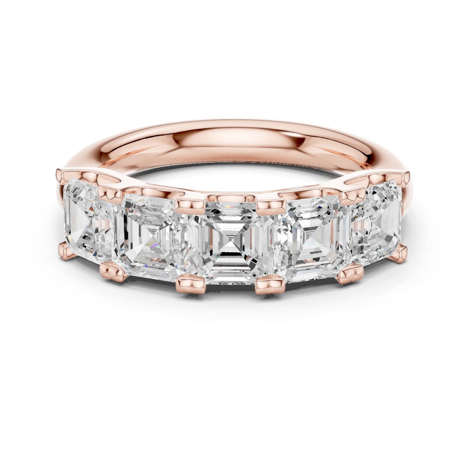 Asscher Cut Five Stone Diamond Wedding Band