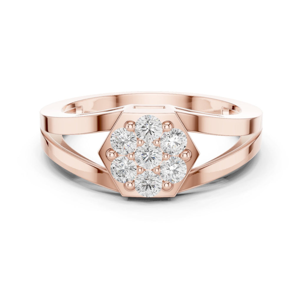 Round Diamond Hexagon Cluster Engagement Ring