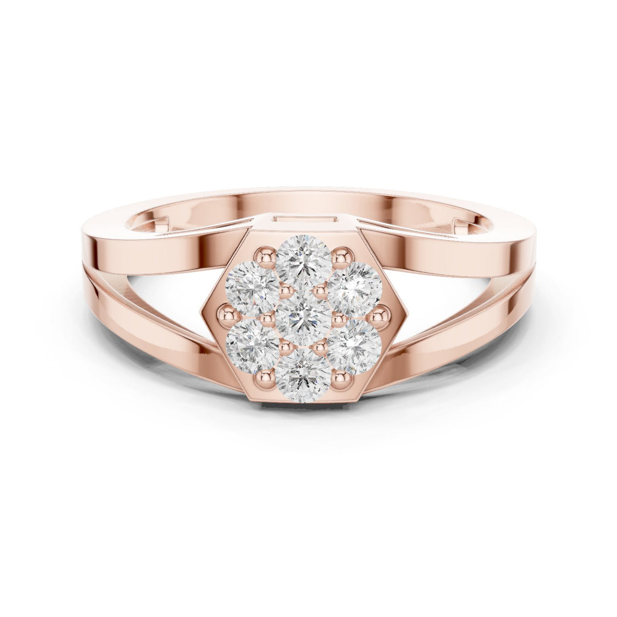 Round Diamond Hexagon Cluster Engagement Ring