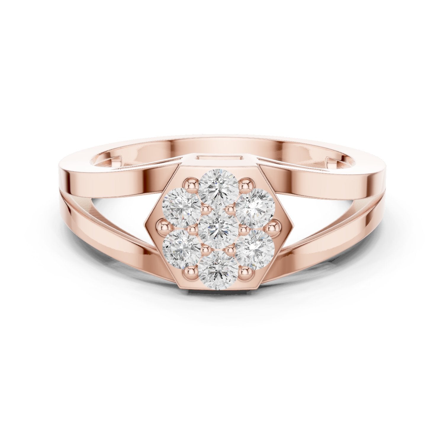 Round Diamond Hexagon Cluster Engagement Ring