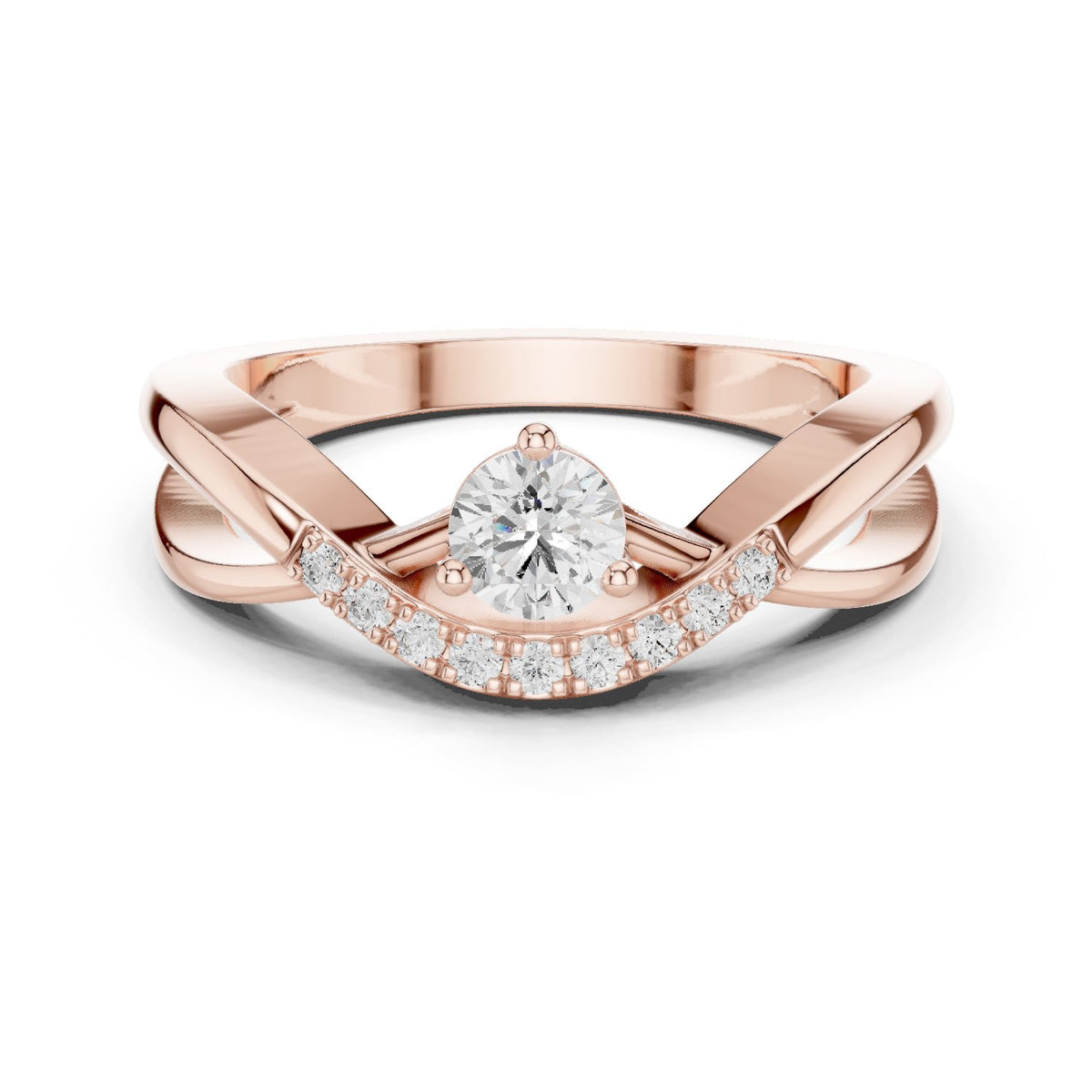Round Diamond Engagement Ring with Pavé Chevron Bypass Shank