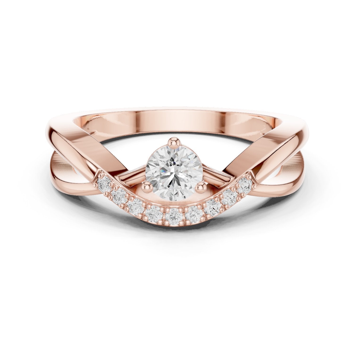 Round Diamond Engagement Ring with Pavé Chevron Bypass Shank