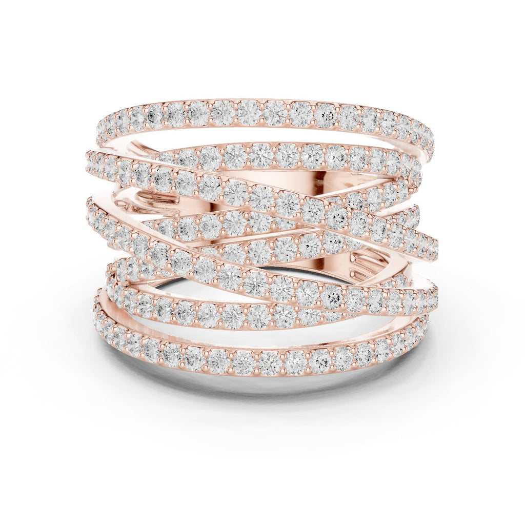 Round Diamond Wide Crossover Pavé Statement Band