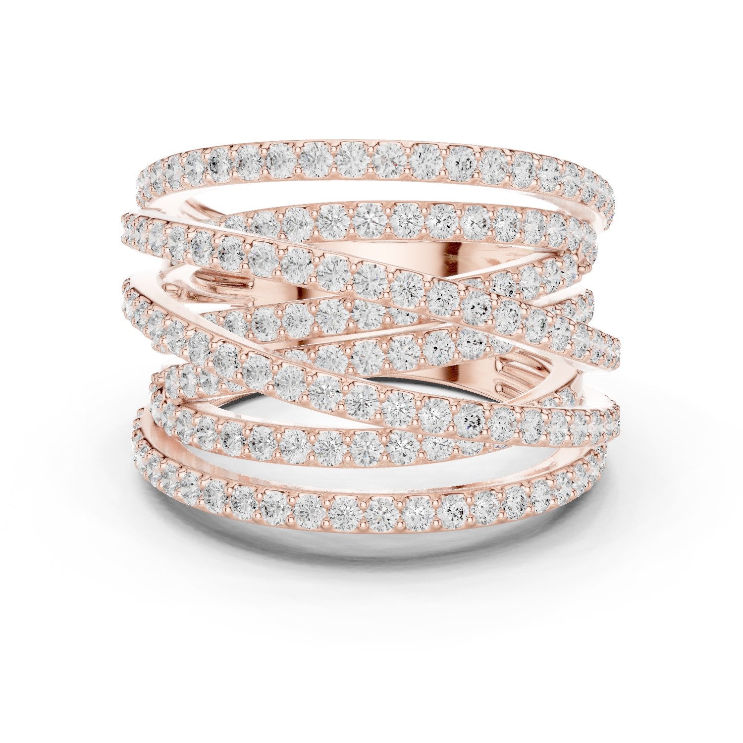 Round Diamond Wide Crossover Pavé Statement Band