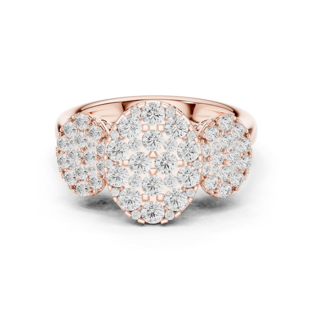 Round Diamond Three Cluster Constellation Engagement Ring