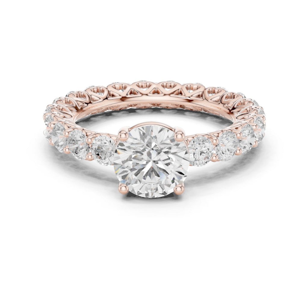 Round Diamond Engagement Ring with Claw Set Diamond Band