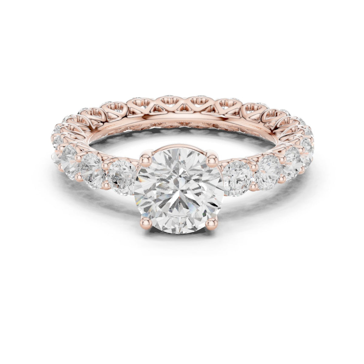 Round Diamond Engagement Ring with Claw Set Diamond Band