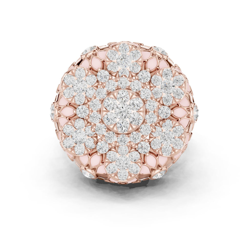 Round Diamond Multi-Floral Cluster Statement Engagement Ring