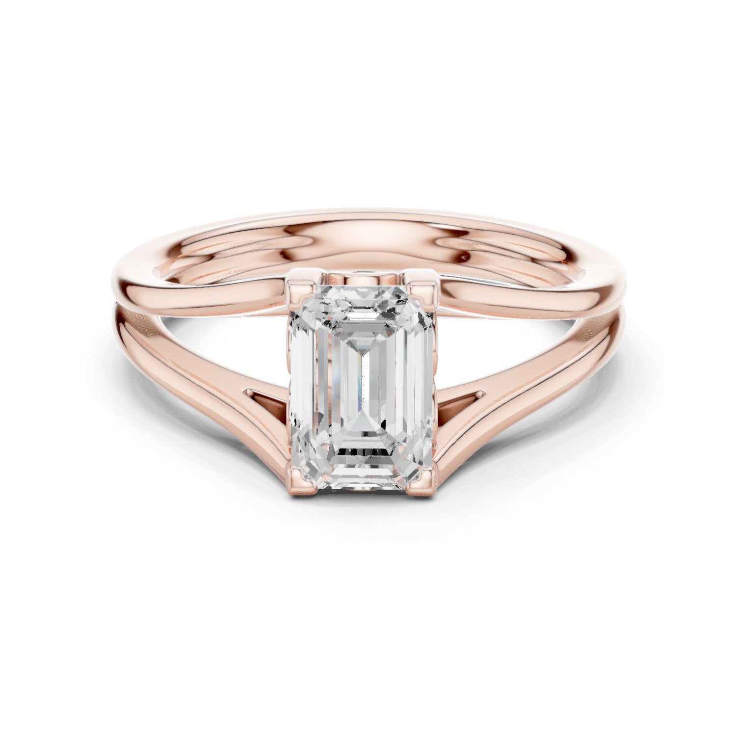 Radiant Cut Double Band Split Shank Solitaire Engagement Ring