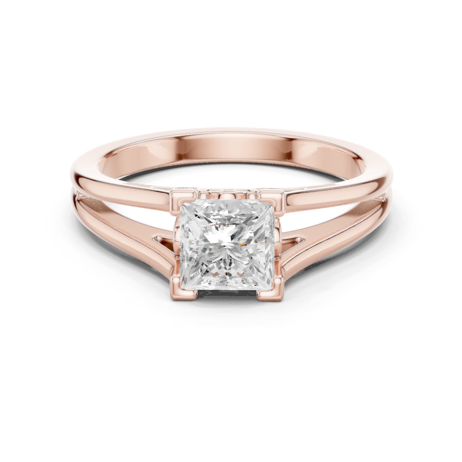 Kite Princess Cut Double Band Split Shank Solitaire Engagement Ring