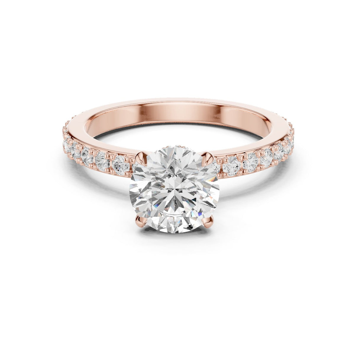 Round Diamond Engagement Ring with Pavé Band