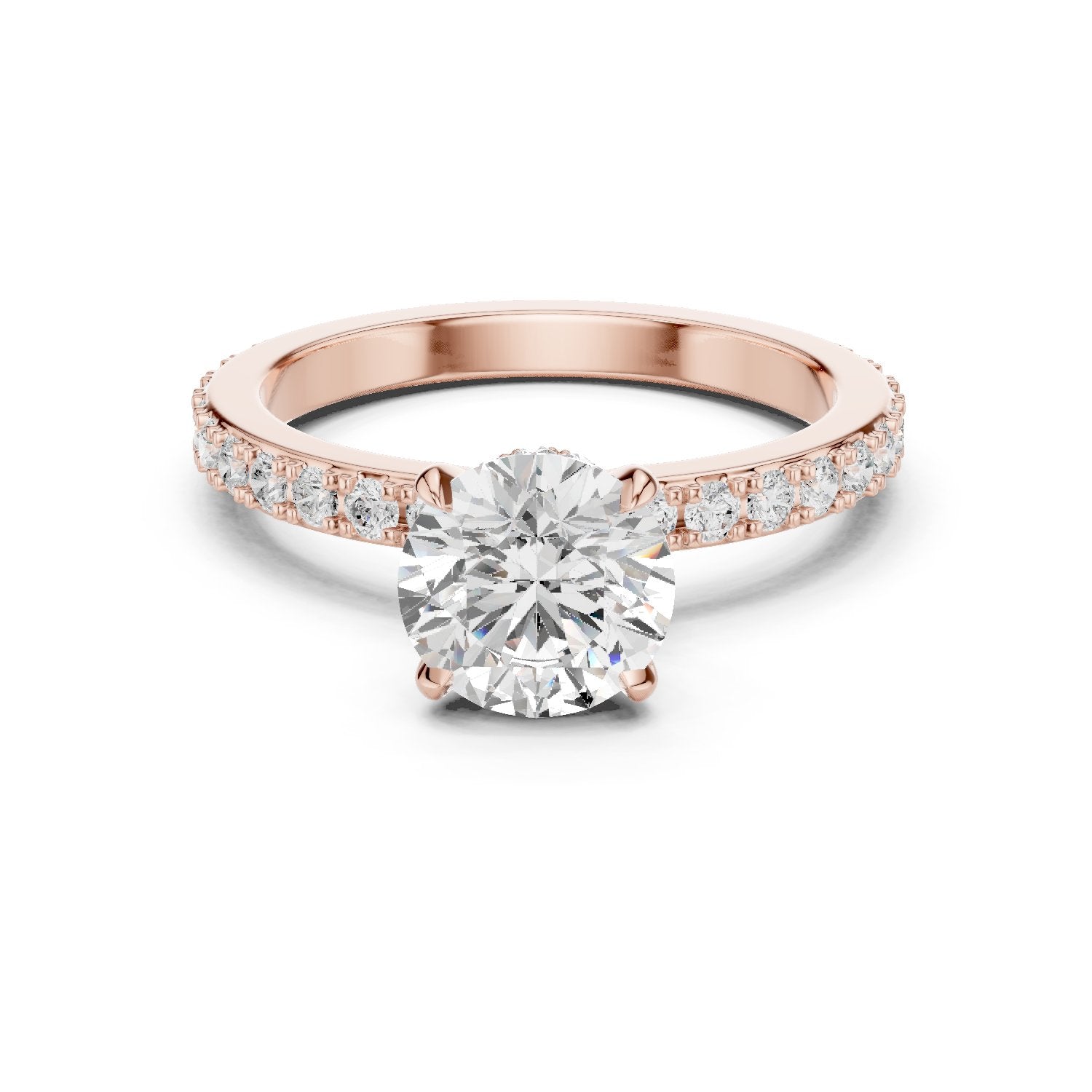 Round Diamond Engagement Ring with Pavé Band