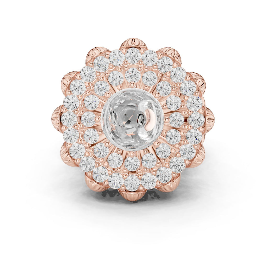 Round Diamond Floral Medallion Cocktail Ring