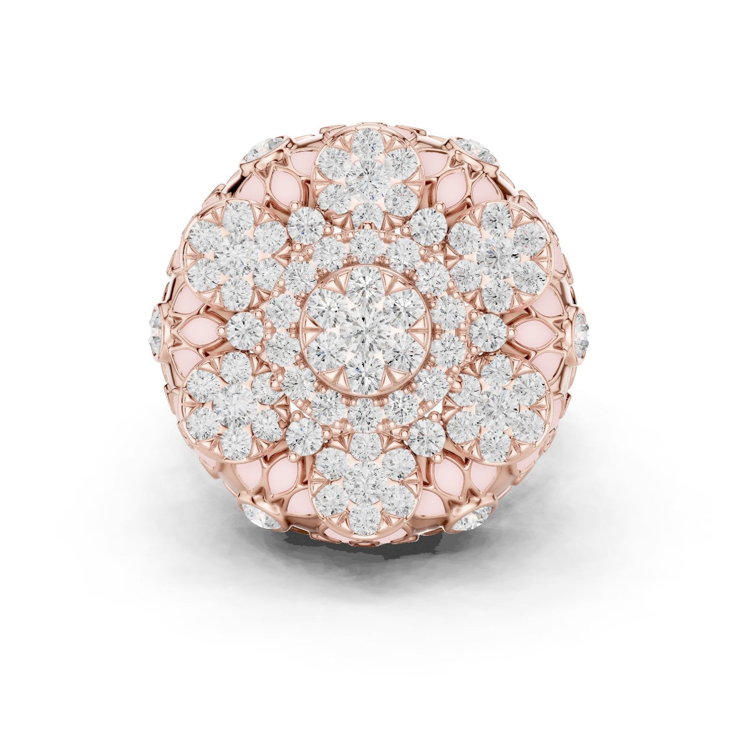 Round Diamond Multi-Floral Cluster Statement Engagement Ring