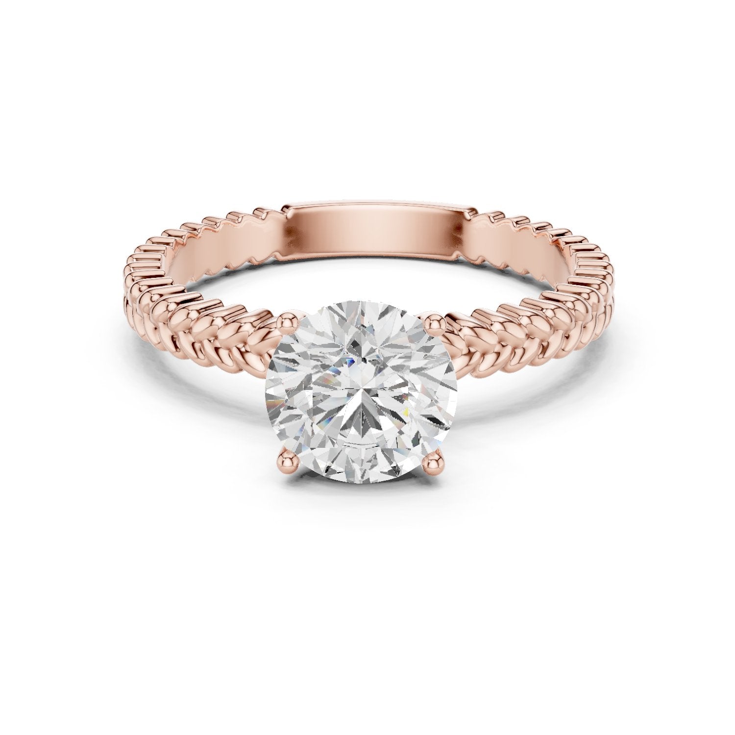 Round Diamond Solitaire Engagement Ring with Woven Rope Band