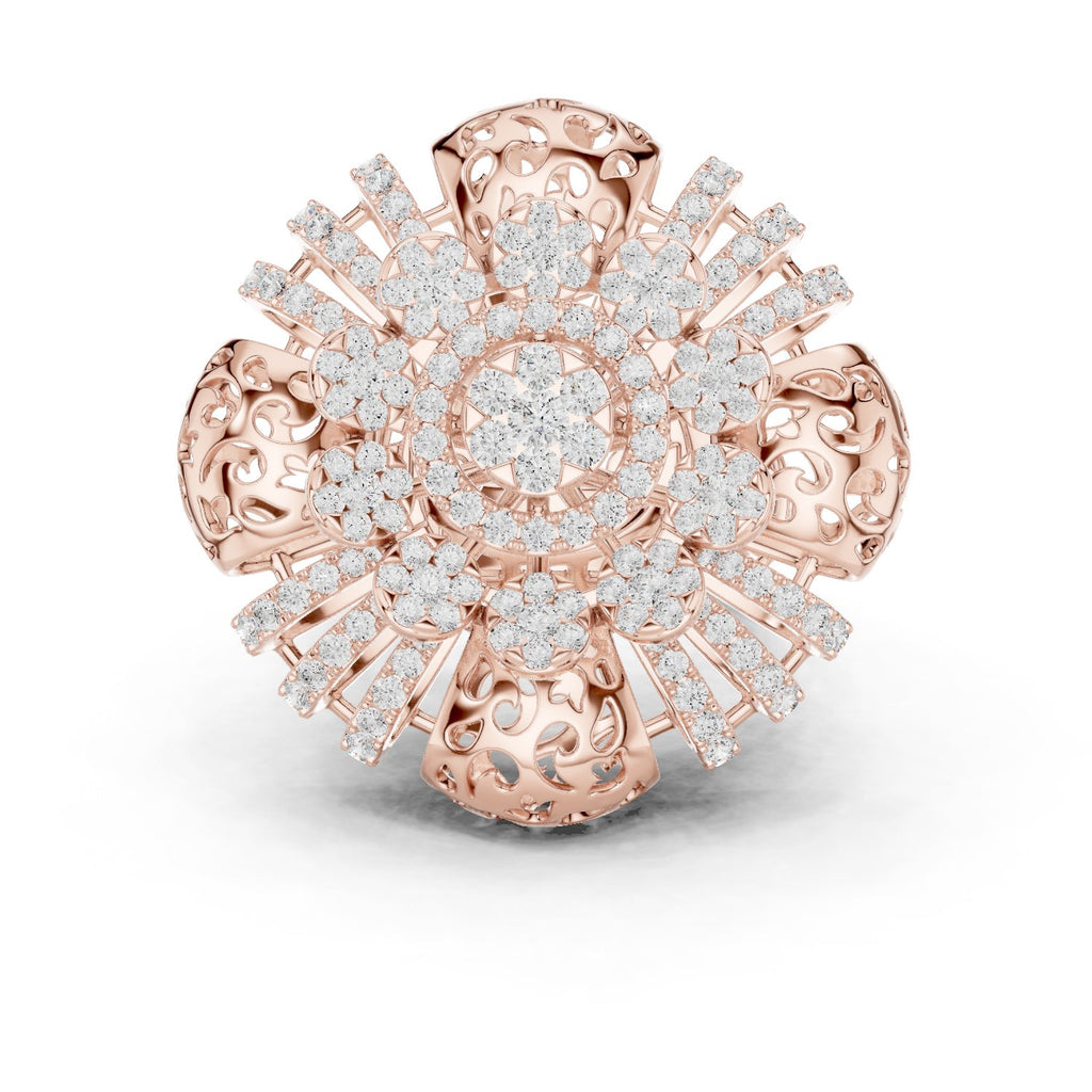Round Diamond Floral Cluster Statement Engagement Ring