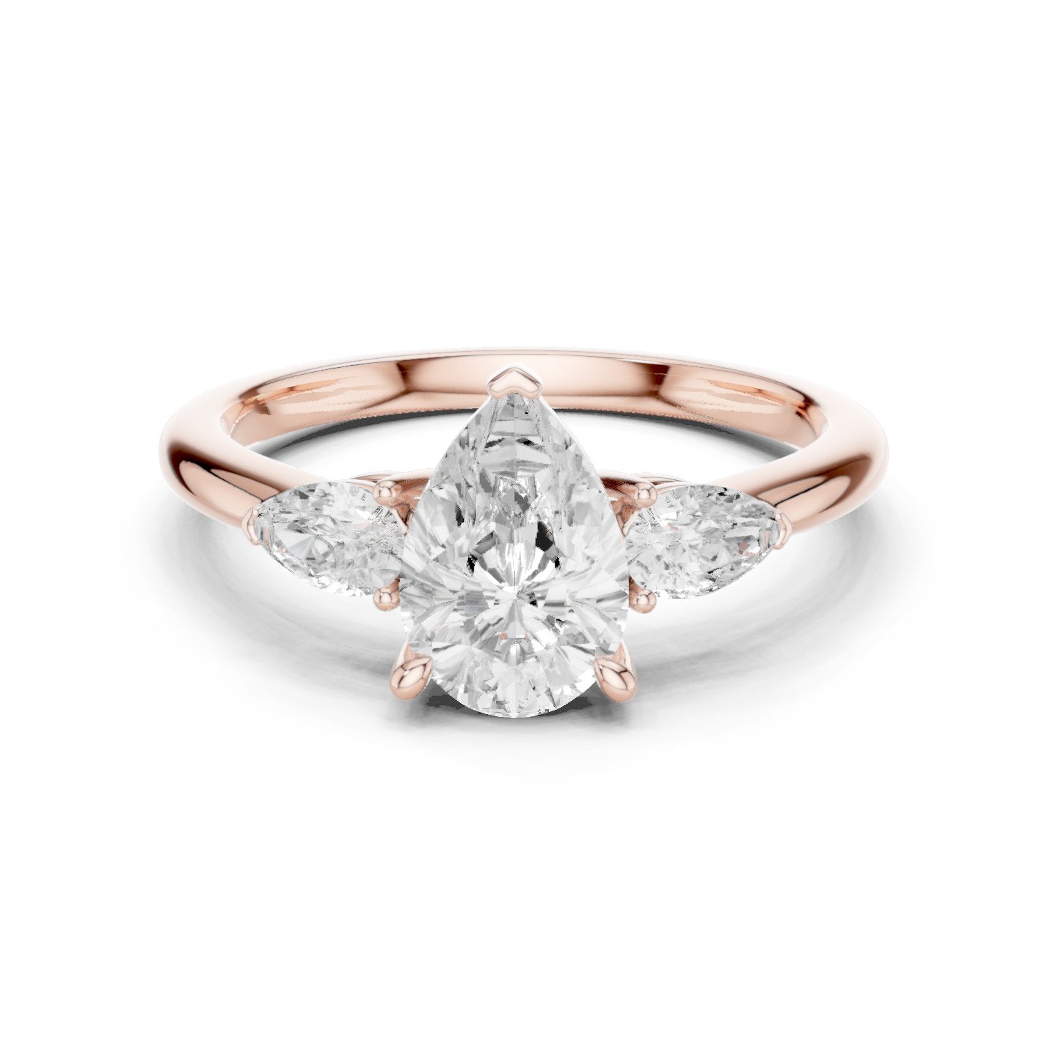 Pear Diamond Three Stone Engagement Ring with Pear Sides