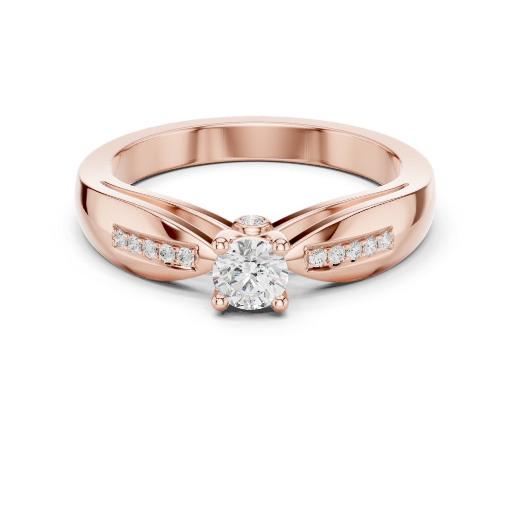 Round Diamond Engagement Ring with Pavé Chevron Bypass Shank