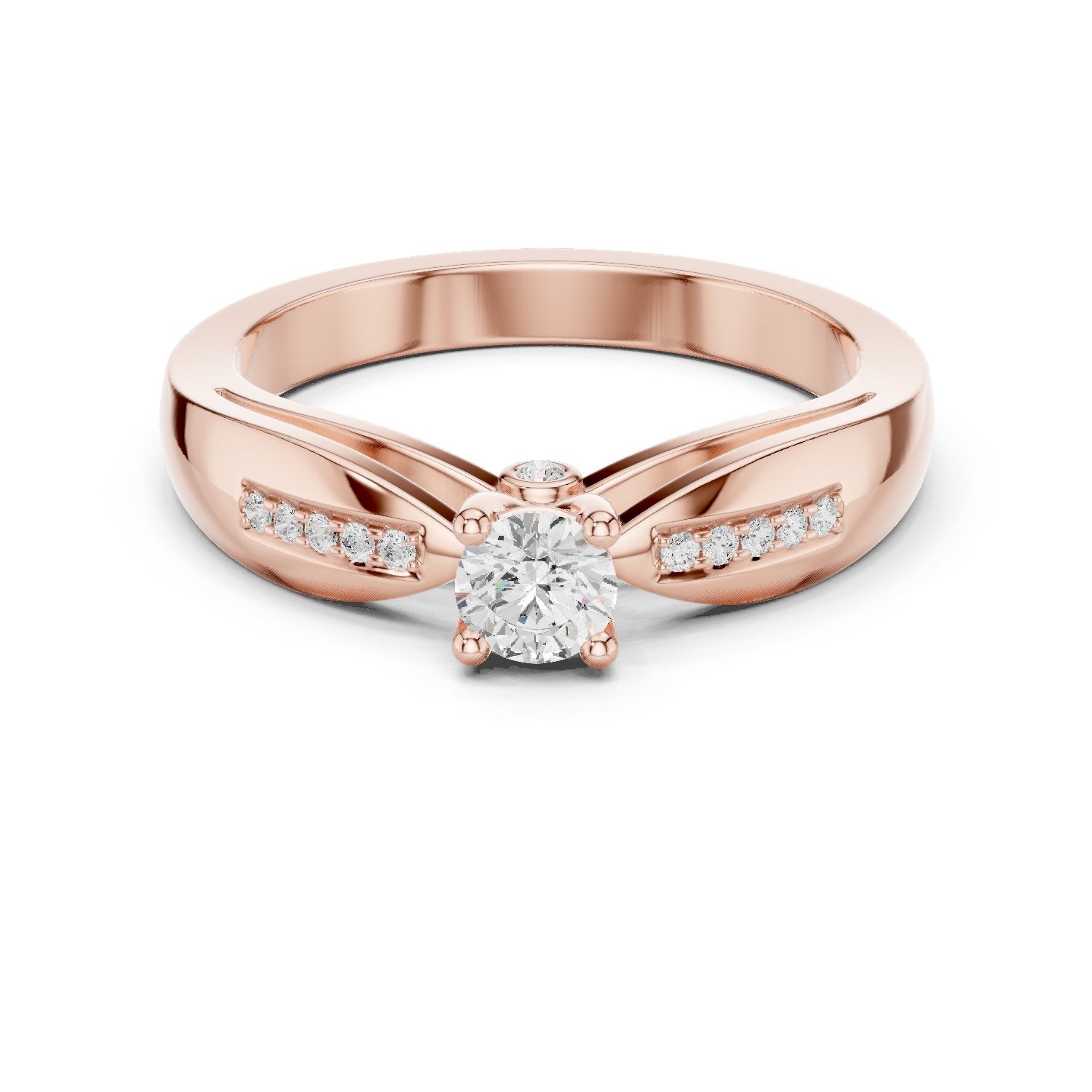 Round Diamond Engagement Ring with Pavé Chevron Bypass Shank