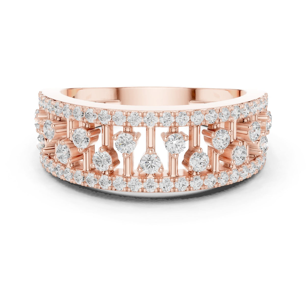 Round Diamond Wide Scattered Pavé Open-Metalwork Band