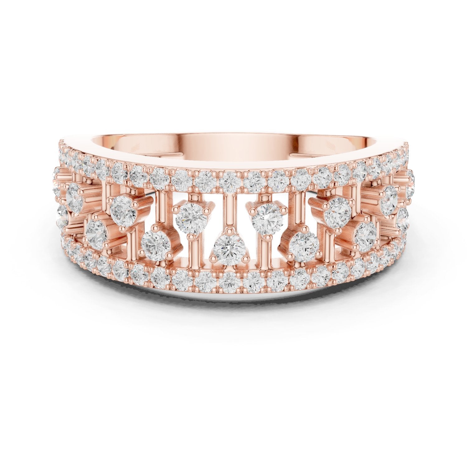 Round Diamond Wide Scattered Pavé Open-Metalwork Band
