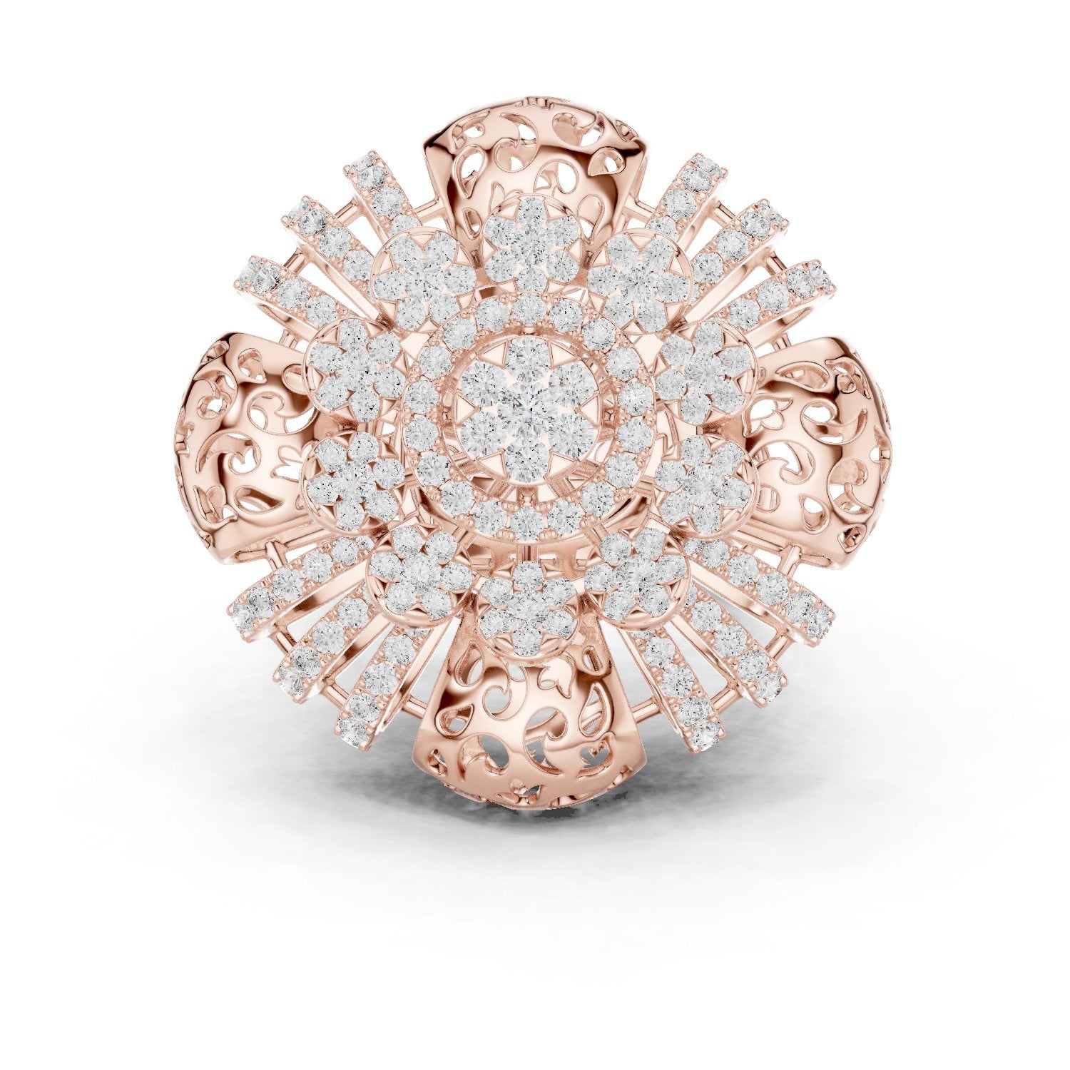 Round Diamond Floral Cluster Statement Engagement Ring